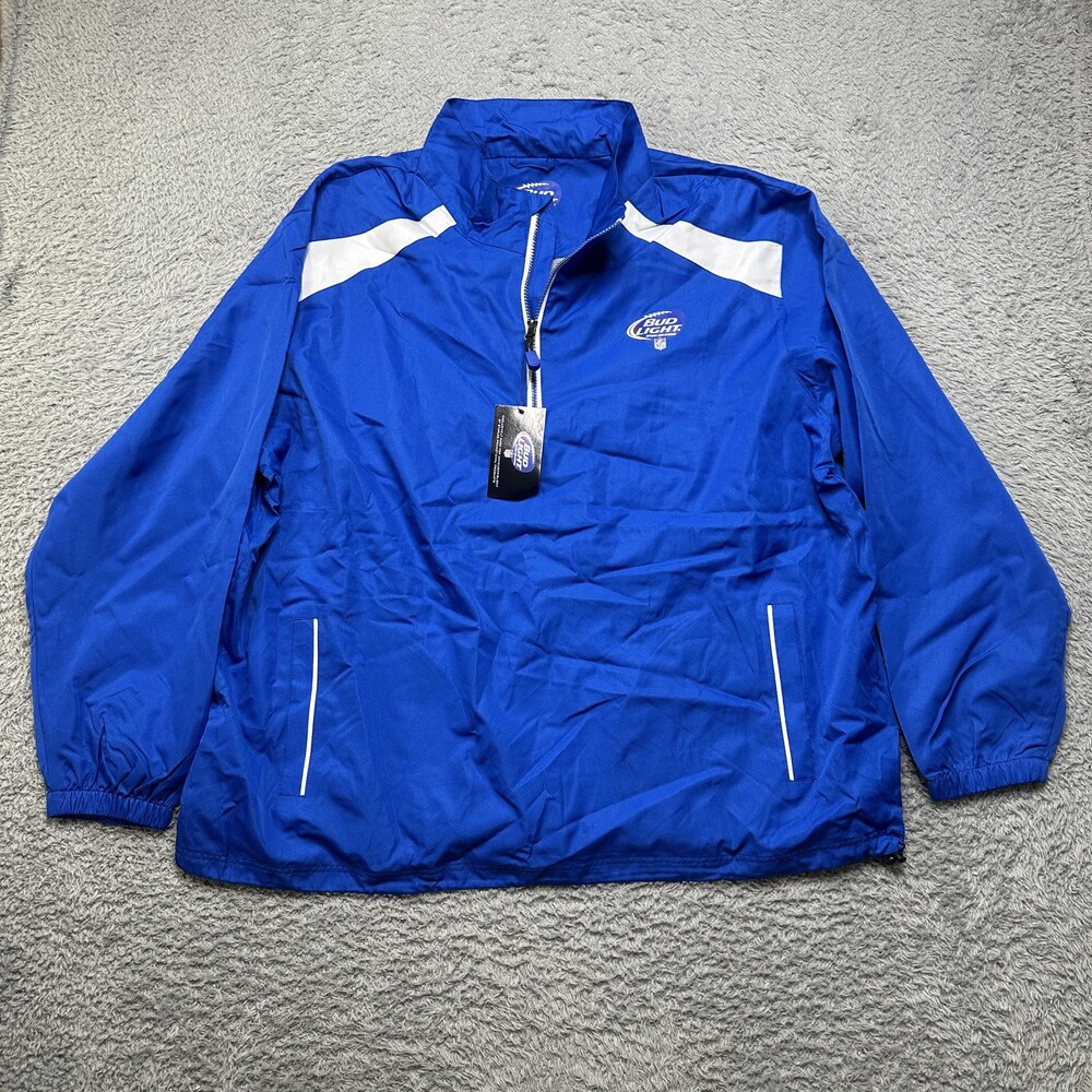NWT Bud Light Jacket Mens 2XL Blue 1/4 Zip Windbreaker NFL Promotional